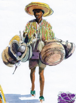 Immagine del venditore di cesti, capellidi paglia Mali