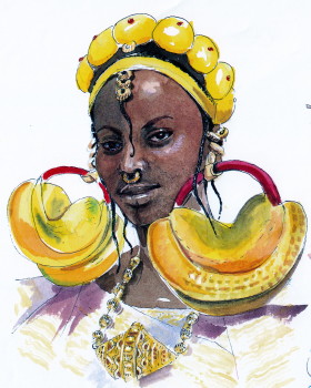 Ritratto del volto e ornamento di donna maliana