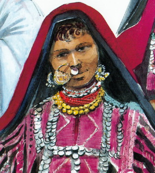 Ritratto del costume ed ornamento femminile arabo del deserto di Sahara