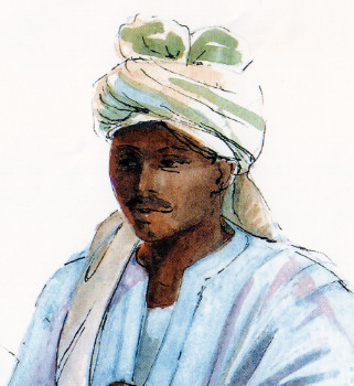 Ritratto di un uomo vestito tipico di arabo africano