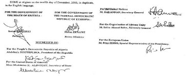 firma del trattato di pace Eritrea Etiopia