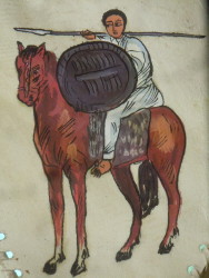 Dipinto di un guerriero etiopico a cavallo